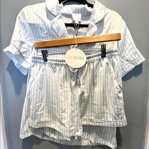 Le Rose Blue and White Striped Bridal PJ Set (top and bottom)